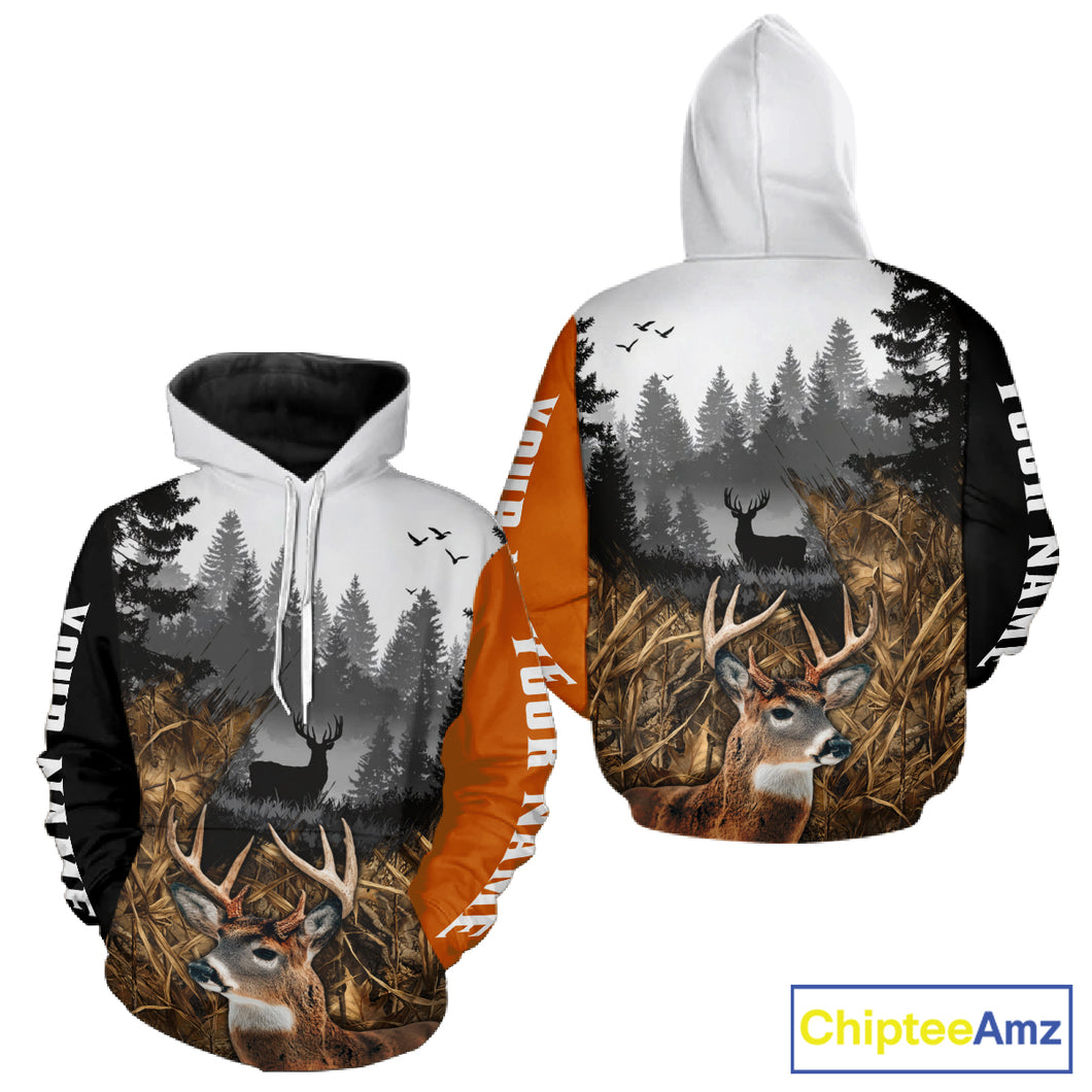 Whitetail Deer Hunting Shirt  – Blaze Orange Camo Black Custom Name 3D Print NHT290