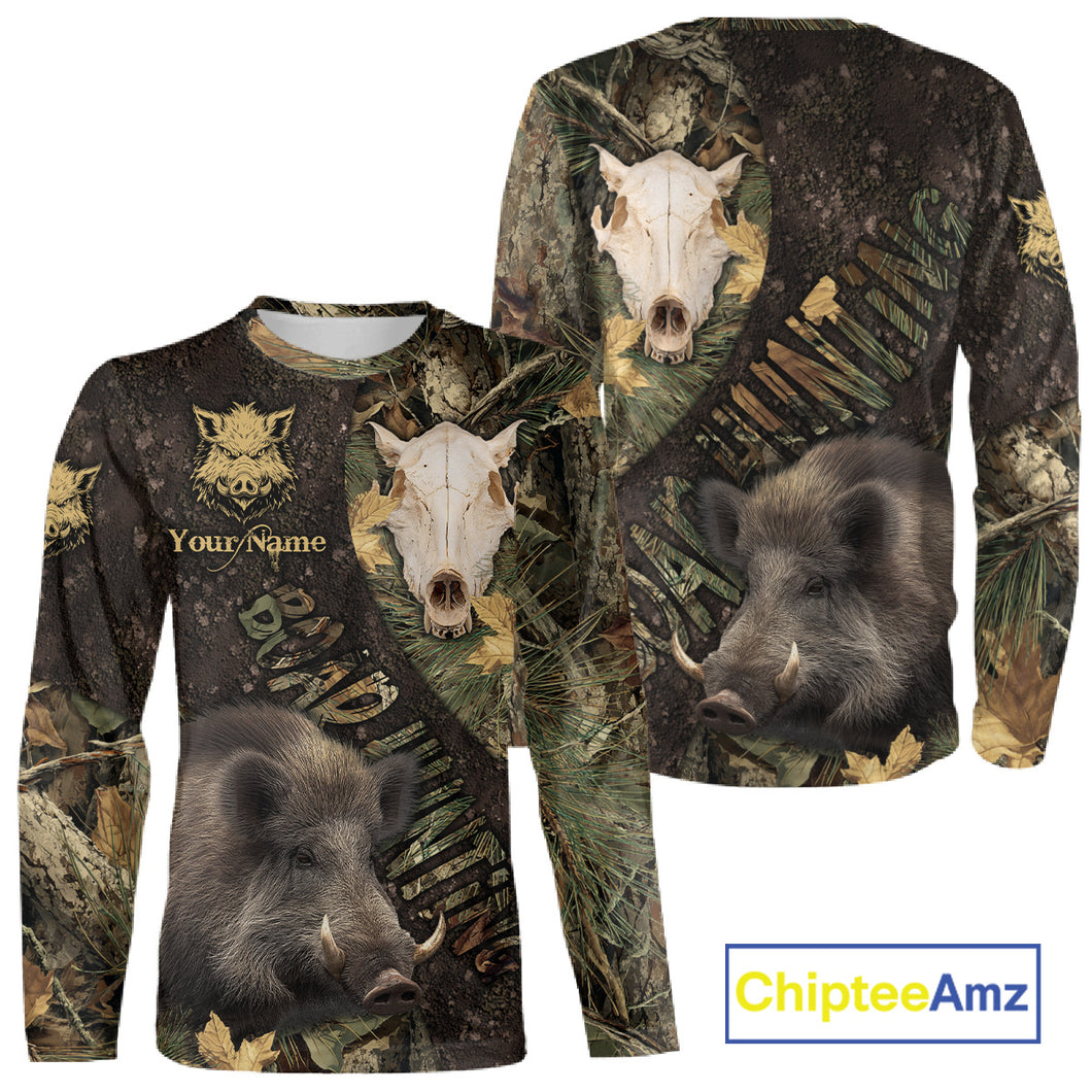 Best Wild Boar Hunting Forest Camouflage Custom Name Shirts for Hunter, Hunting Gifts NHT105