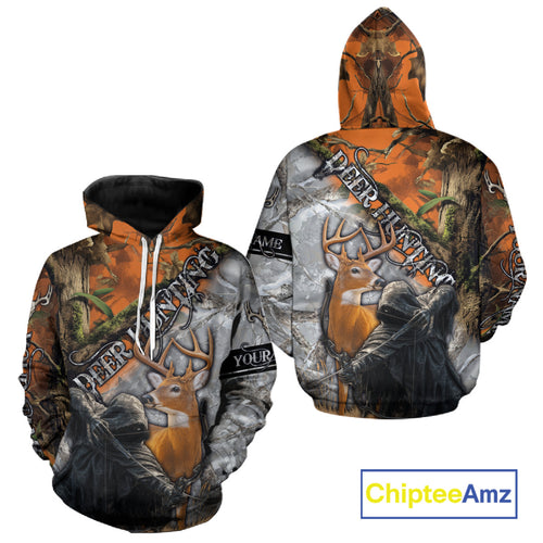 Deer Hunting 3D Shirt All-Over Print Orange White Tree Camo Deer Buck Grim Reaper For Hunters NHT23