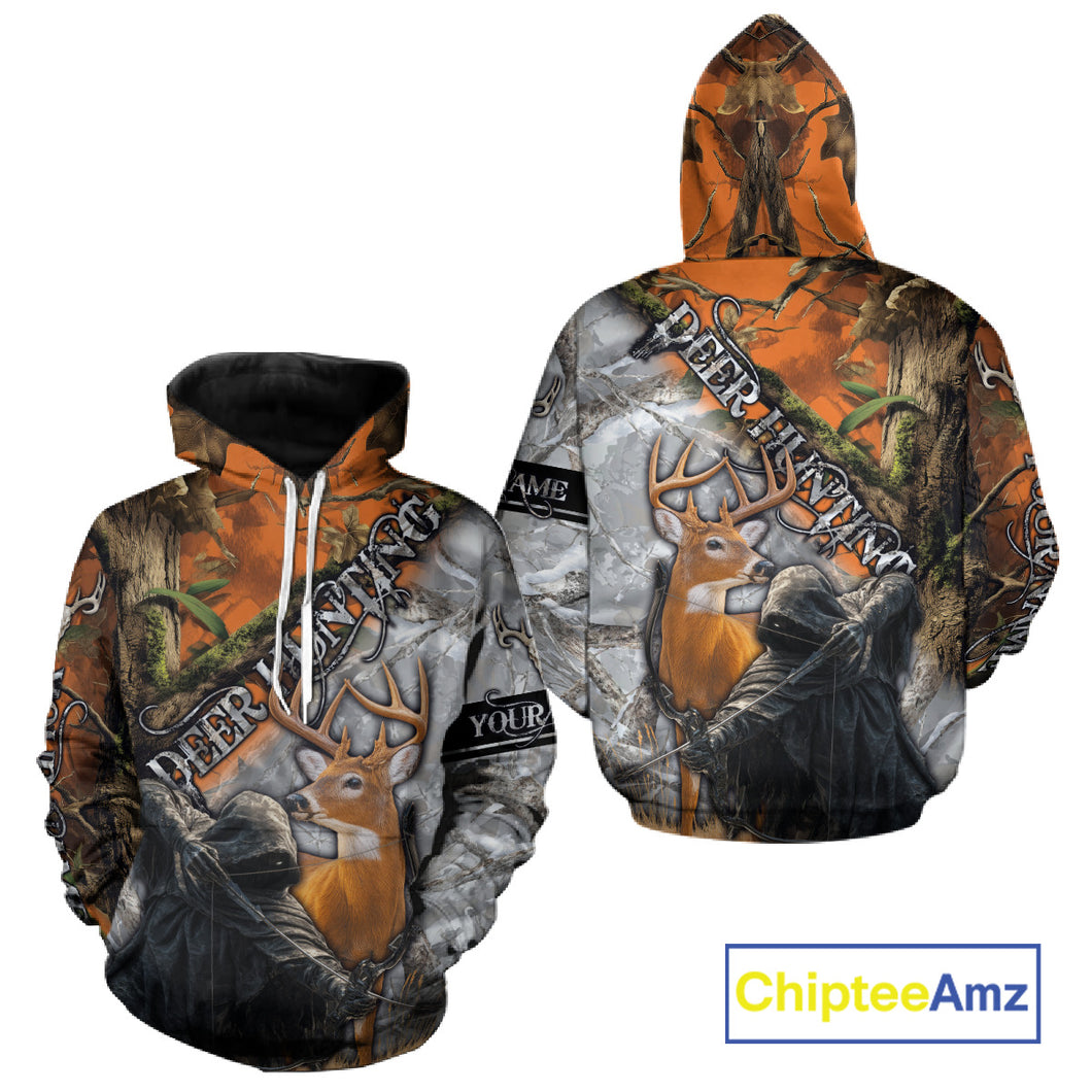 Deer Hunting 3D Shirt All-Over Print Orange White Tree Camo Deer Buck Grim Reaper For Hunters NHT23