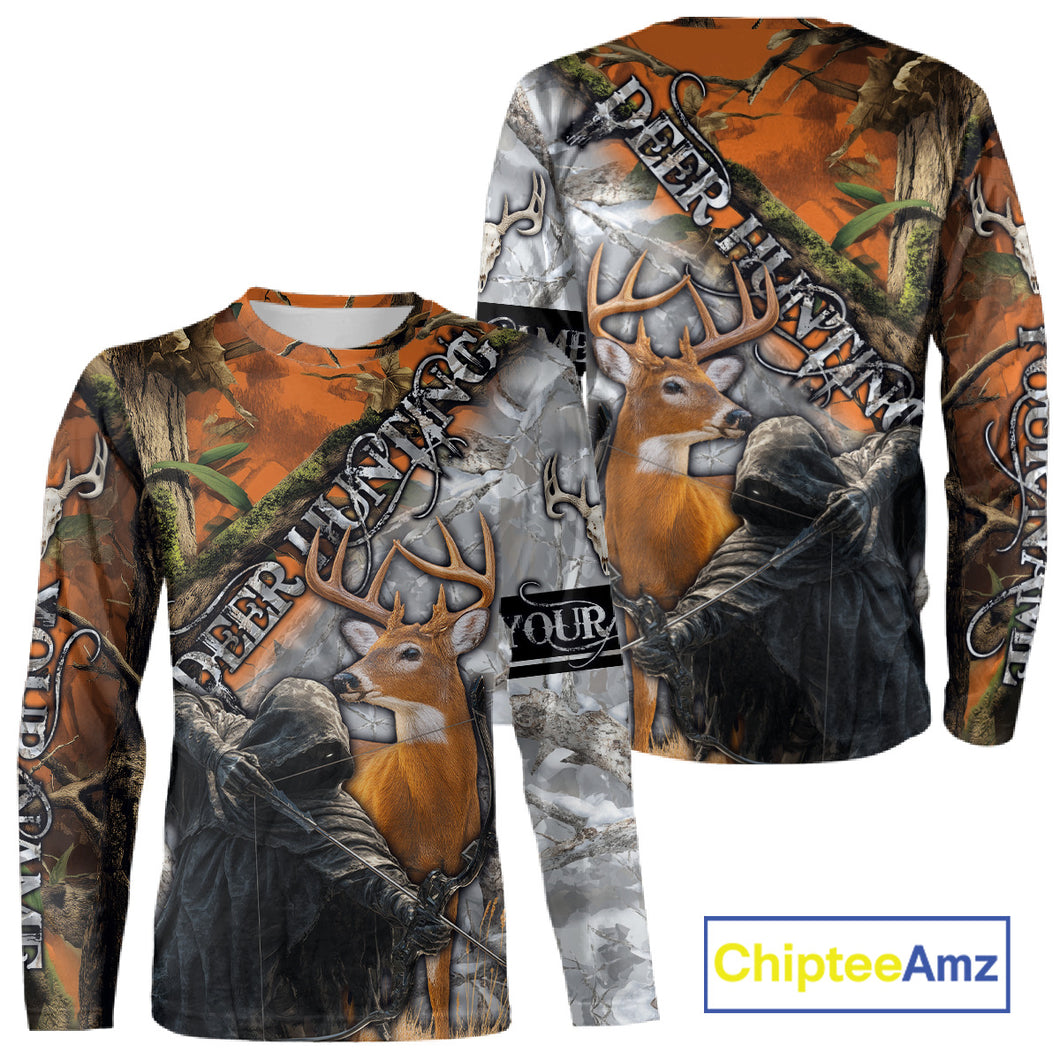 Deer Hunting 3D Shirt All-Over Print Orange White Tree Camo Deer Buck Grim Reaper For Hunters NHT23