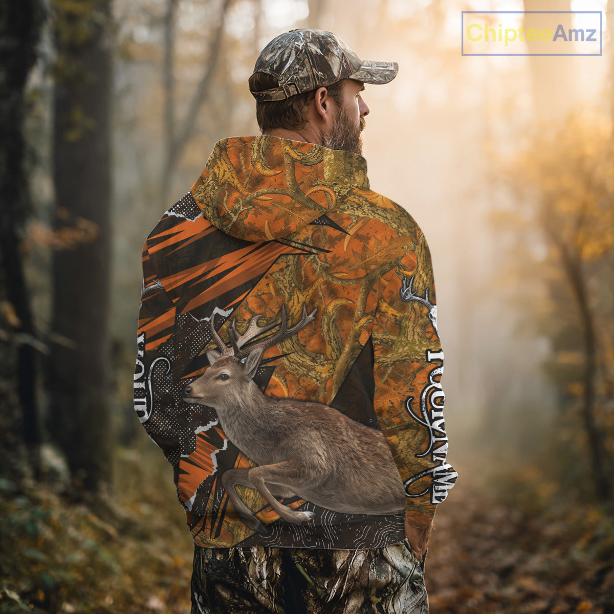 Best Deer Hunting Shirt Personalized 3D All Over Print Black With Orange Camo Hunting Clothes NHT61