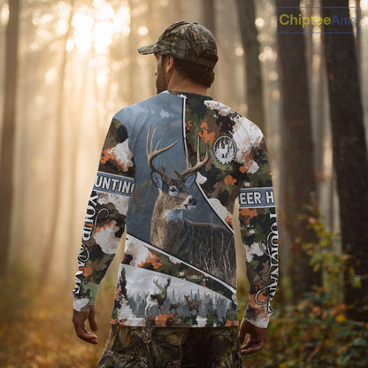 Best Custom Name Hunting Deer 3D Shirt With All Over Whitetail Deer Print And Camouflage NHT70