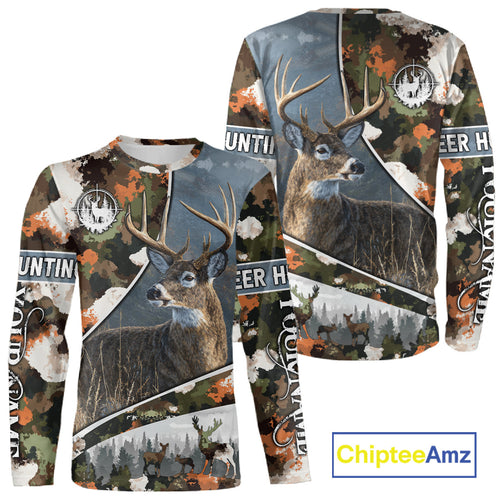 Best Custom Name Hunting Deer 3D Shirt With All Over Whitetail Deer Print And Camouflage NHT70