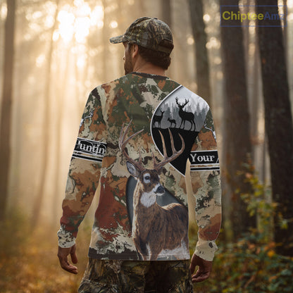Whitetail Deer Hunting Shirt With Camouflage, Deer Hunter Custom Name, Hunting Gift  NHT97