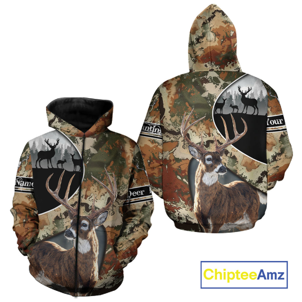 Whitetail Deer Hunting Shirt With Camouflage, Deer Hunter Custom Name, Hunting Gift  NHT97