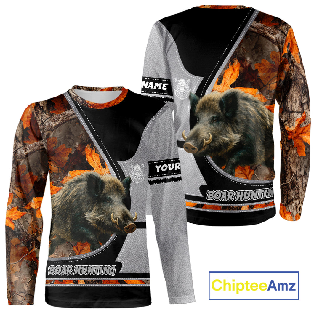 Wild Boar Hunting Gray Black Orange Camo 3D All Over Printed Shirts Custom Name Hunting Gift NHT104
