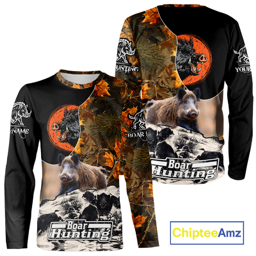 Camo Forest Hunting Animals Wild Boar 3D All Over Printed Shirt Custom Name & Hunting Gift NHT109