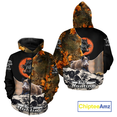 Camo Forest Hunting Animals Wild Boar 3D All Over Printed Shirt Custom Name & Hunting Gift NHT109