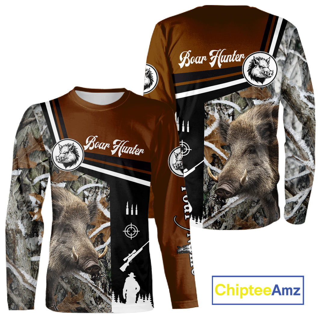 Boar Hunting Brown Camo Snow Winter 3D Shirt For Hunting Season Hunting Clothes For Hunters NHT120