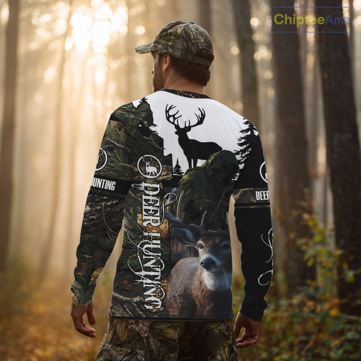 Deer Hunting 3D Shirt All-Over Print with Deer Buck, Grim Reaper Camouflage For Deer Hunters NHT24
