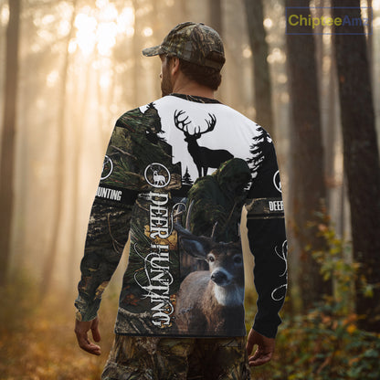 Deer Hunting 3D Shirt All-Over Print with Deer Buck, Grim Reaper Camouflage For Deer Hunters NHT24