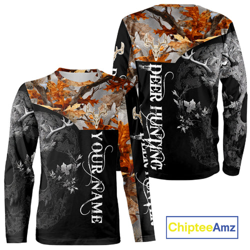 Custom Black Orange Forest Camo Deer Hunting Shirt For Men | 3D Full Print Hunting Clothes NHT58