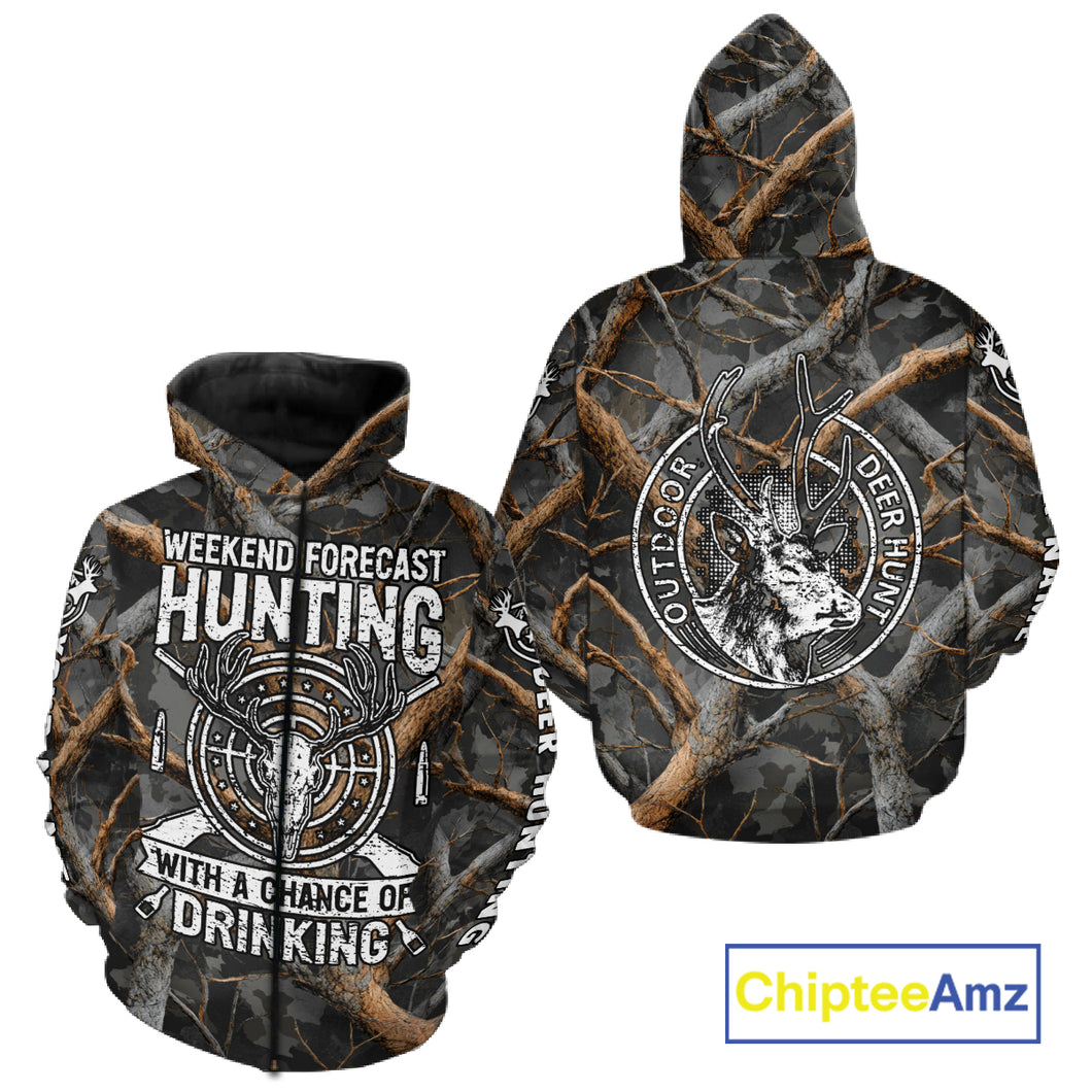 Deer Hunting Grey Camo 3D Shirts with Antler Skull Graphic, Funny Hunting Outfit for Hunters NBT71