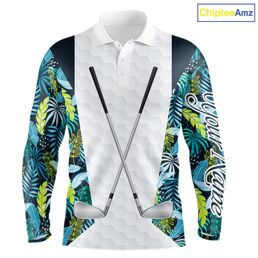 Personalized Green Tropical Plants Pattern Mens Golf Polo Shirts Custom Mens Golf Tops NHT689