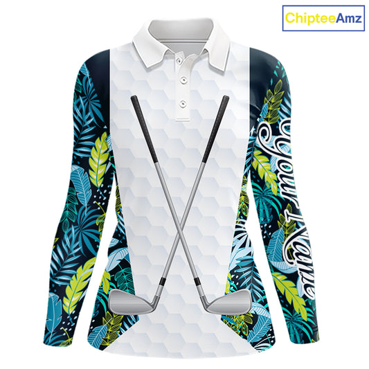 Personalized Green Tropical Plants Pattern Womens Golf Polo Shirts Custom Womens Golf Tops NHT689