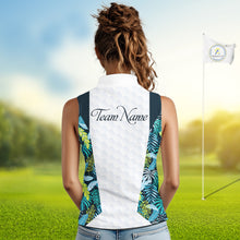 Load image into Gallery viewer, Personalized Green Tropical Plants Pattern Womens Sleeveless Golf Polo Shirts Custom Golf Tops NHT689