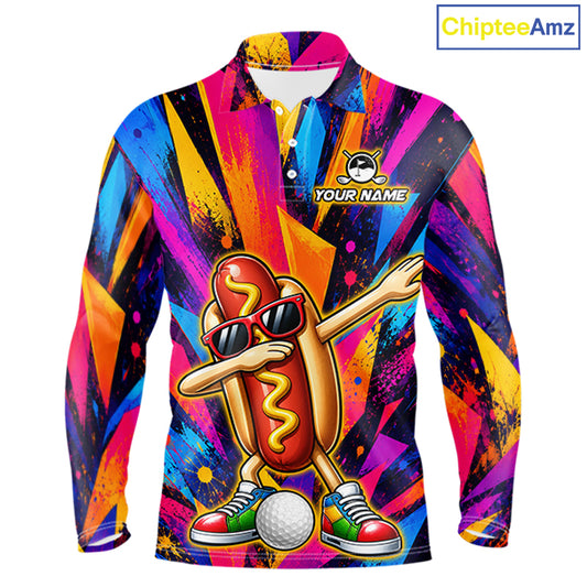 Funny Hot Dog Men Golf Polo Shirt Custom Name, Dab Hotdog Golf Team Polo, Personalized Golf Gift NHT1334