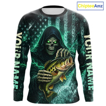 Load image into Gallery viewer, Custom Team Name Grim Reaper Bass Fishing With American Flag - Patriotic Bass Fishing Jersey NHT515