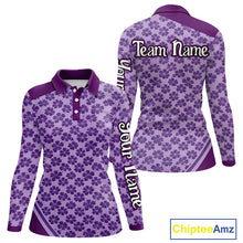 Load image into Gallery viewer, Custom Womens Purple Floral Golf Polo, Personalized Violet Flower Golf Shirt With Name NHT696