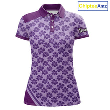 Load image into Gallery viewer, Custom Womens Purple Floral Golf Polo, Personalized Violet Flower Golf Shirt With Name NHT696