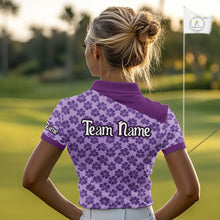 Load image into Gallery viewer, Custom Womens Purple Floral Golf Polo, Personalized Violet Flower Golf Shirt With Name NHT696