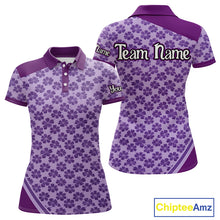 Load image into Gallery viewer, Custom Womens Purple Floral Golf Polo, Personalized Violet Flower Golf Shirt With Name NHT696