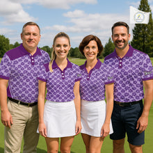 Load image into Gallery viewer, Custom Womens Purple Floral Golf Polo, Personalized Violet Flower Golf Shirt With Name NHT696