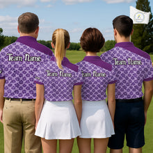 Load image into Gallery viewer, Custom Womens Purple Floral Golf Polo, Personalized Violet Flower Golf Shirt With Name NHT696