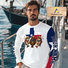 Load image into Gallery viewer, Funny Cowboy Trout, Flounder, Redfish Texas Flag Long Sleeve Fishing Shirts Apparel|White