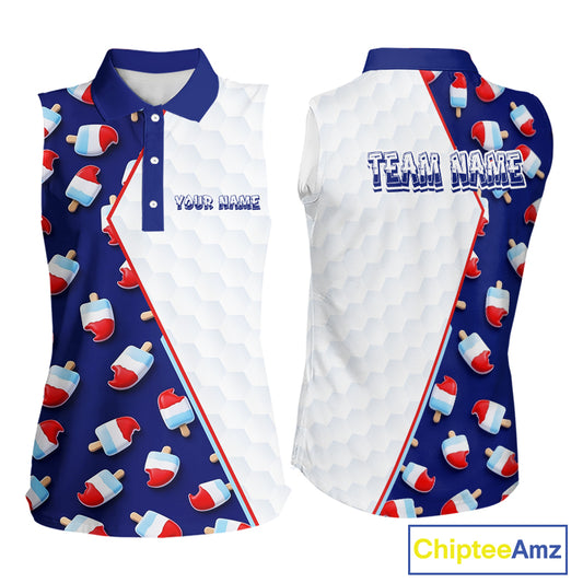 Custom Popsicle Pattern Womens Sleeveless Golf Polo, Personalized Summer Sweet Golf Shirt, Custom Golf Jersey, Familly Team Shirt NHT698