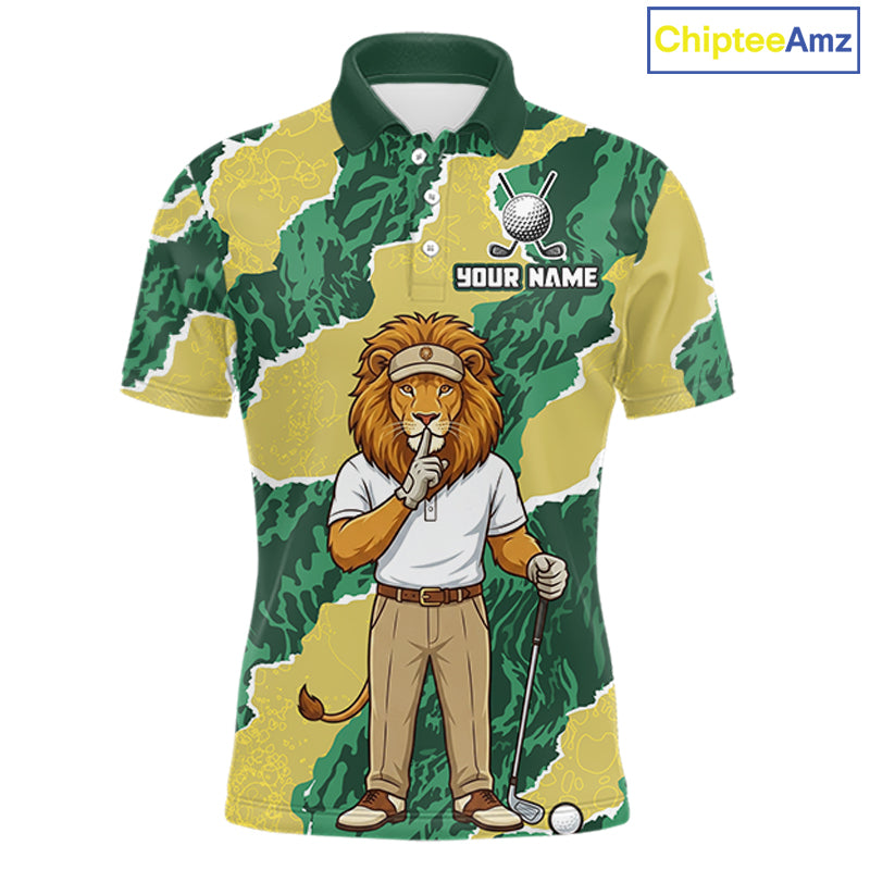 Custom Green Lion Mens Golf Polo Shirts, Lion Golf Team Jerseys