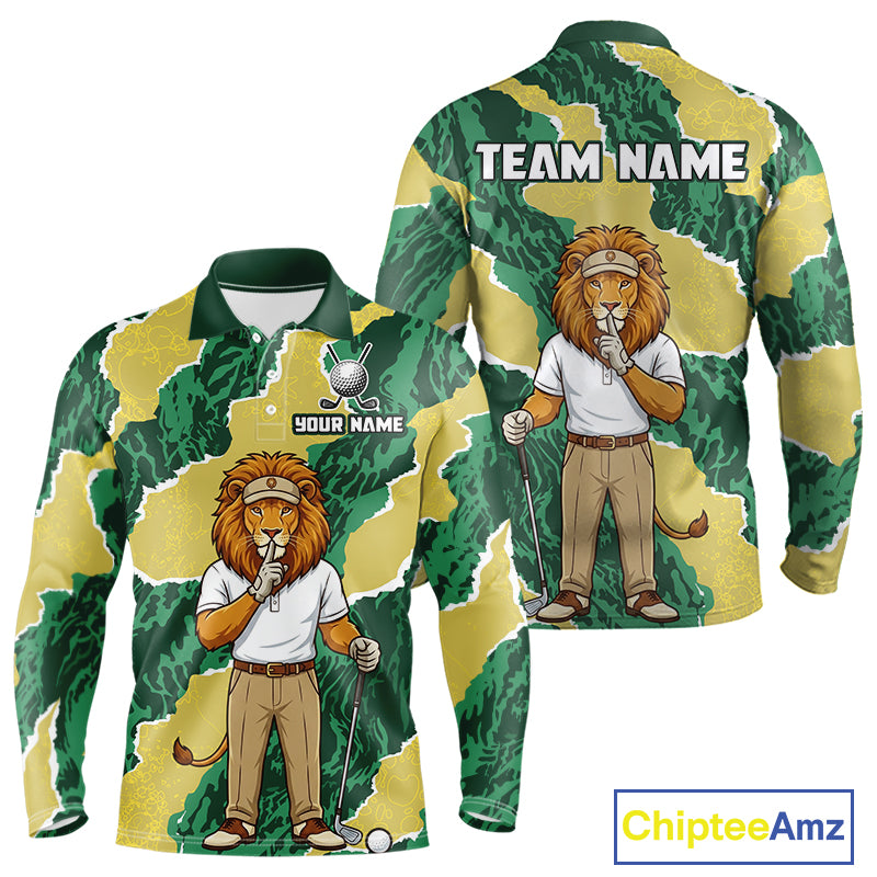 Custom Green Lion Mens Golf Polo Shirts, Lion Golf Team Jerseys