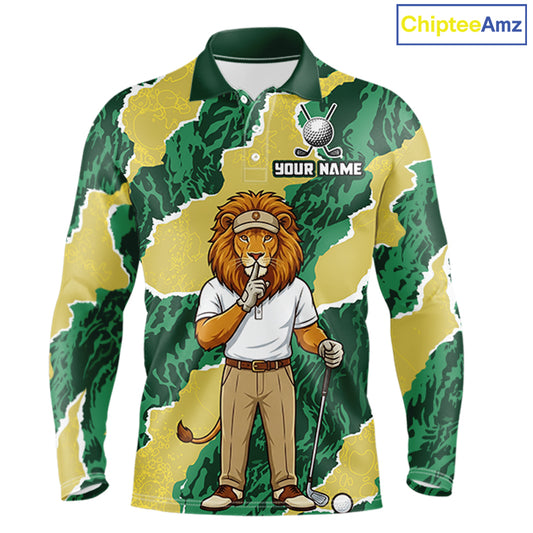Custom Green Lion Mens Golf Polo Shirts, Lion Golf Team Jerseys