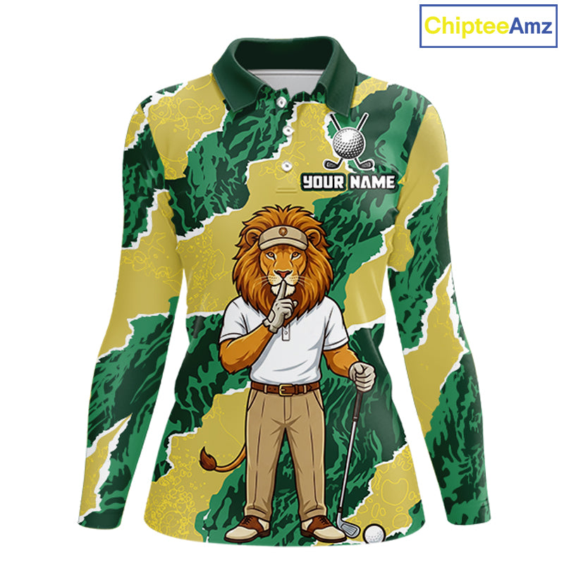 Custom Green Lion Womens Golf Polo Shirts, Lion Golf Team Jerseys