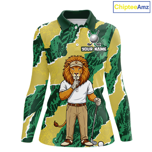 Custom Green Lion Womens Golf Polo Shirts, Lion Golf Team Jerseys