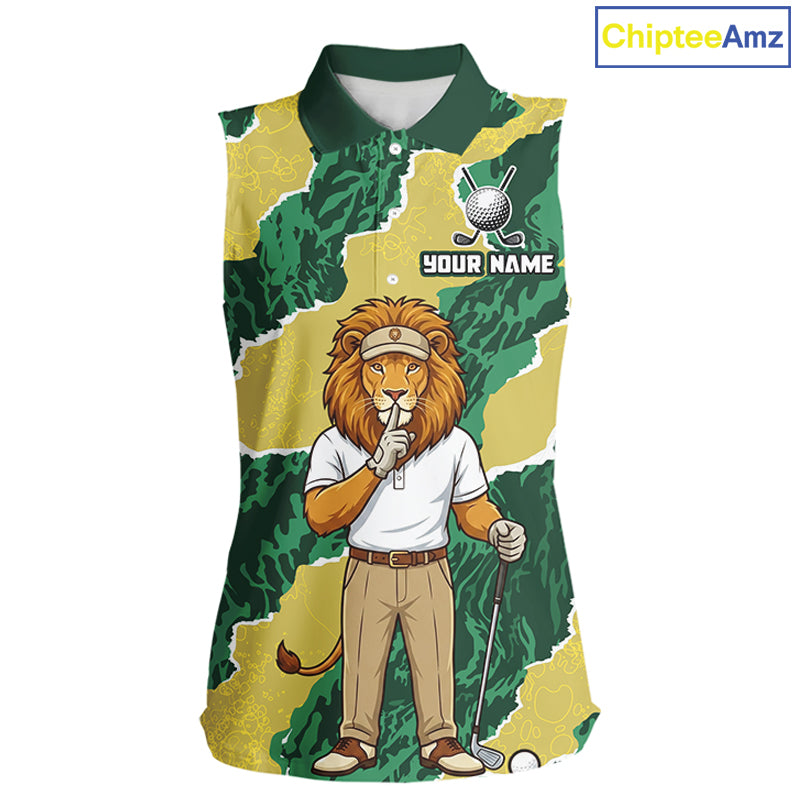 Custom Green Lion Golf Polo Shirts, Lion Womens Sleeeveless Golf Team Jerseys 