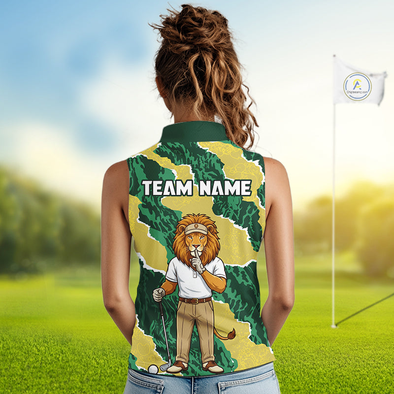 Custom Green Lion Golf Polo Shirts, Lion Womens Sleeeveless Golf Team Jerseys NHT1041