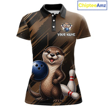 Load image into Gallery viewer, Women's custom otter bowling polo shirt – front view