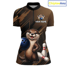 Load image into Gallery viewer, Women's custom otter bowling quarter zip pullover – front view