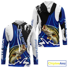 Load image into Gallery viewer, Bass Fishing Jersey Personalized Name Hooded Fishing Shirt, Angler Tournament Fishing Apparel NHT867