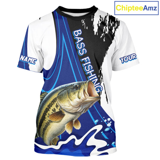 Bass Fishing Jersey Personalized Name Fishing T-Shirts, Angler Tournament Fishing Apparel NHT867