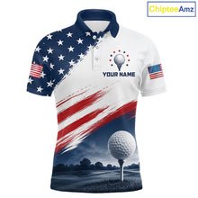 Load image into Gallery viewer, Patriotic American Flag Golf Polo Shirt For Men –  Red White Blue Golf Apparel 