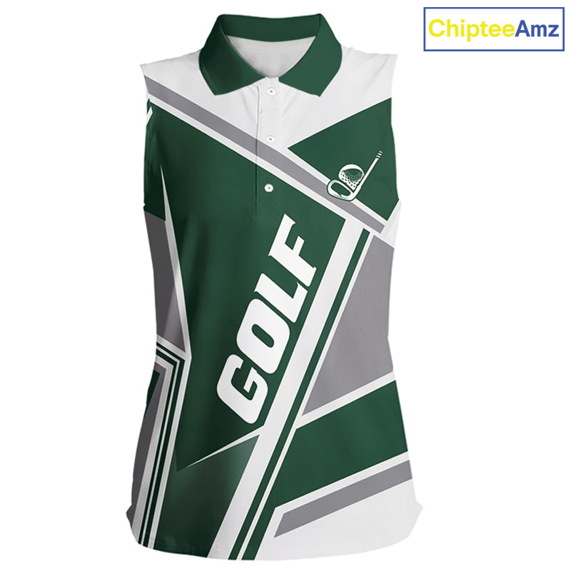 Green Womens Sleeveless Golf Polo Shirt Custom Golf Shirts For Team Personalized Golf Gifts NHT721