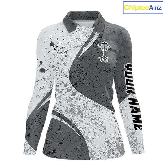Womens Disc Golf Polo Shirt Gray Camo Disc Golf Basket, Personalized Disc Golf Shirts NHT896