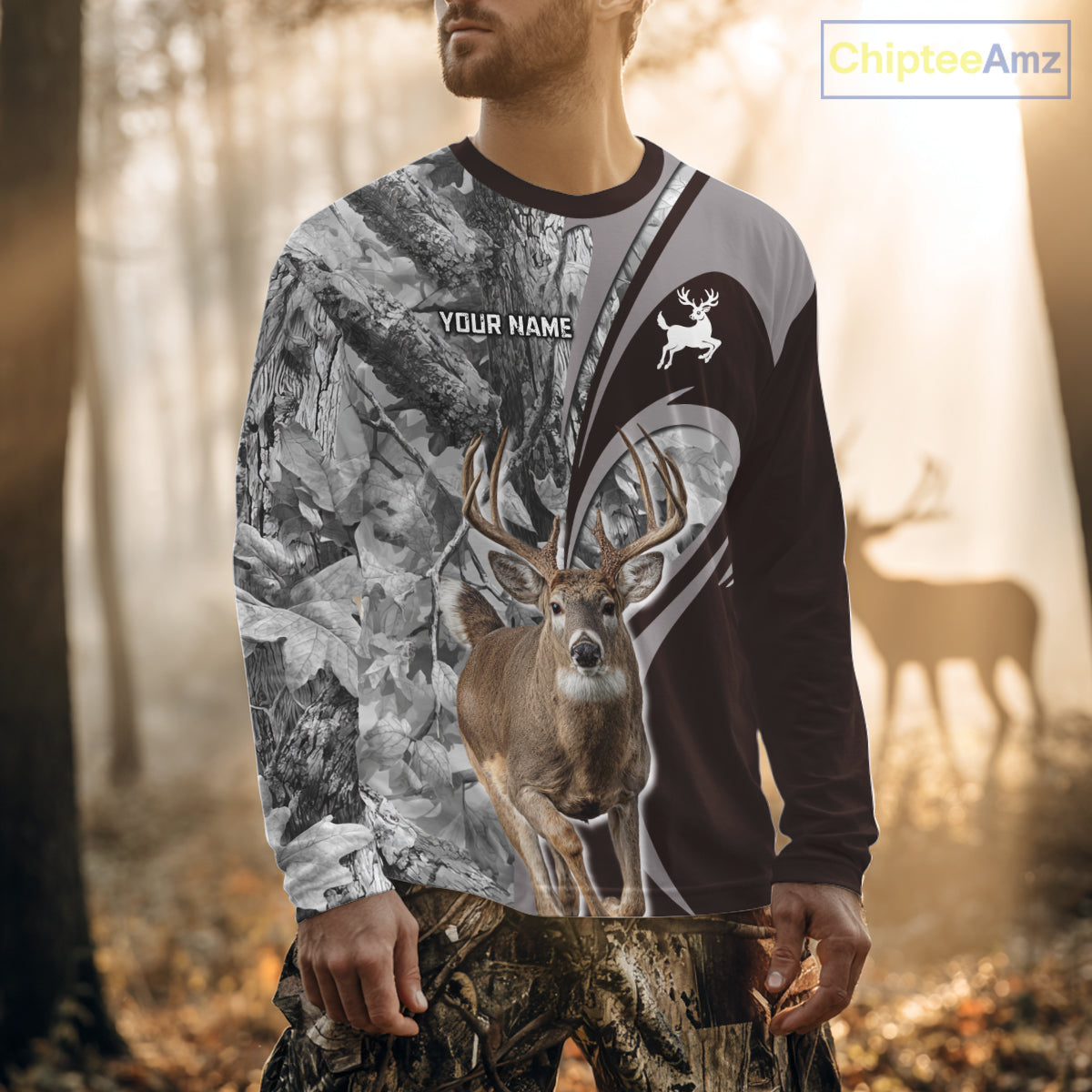 Whitetail Deer Hunting Clothes Custom Name Beautiful Gray Camo Hunting Gifts NHT209