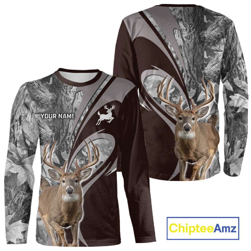 Whitetail Deer Hunting Clothes Custom Name Beautiful Gray Camo Hunting Gifts NHT209