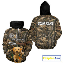 Load image into Gallery viewer, Yellow Lab 3D Shirt Retrieving Mallard Duck, Custom Name Duck Hunting Clothes NHT217