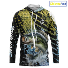 Load image into Gallery viewer, Bass Fishing Shirts Long Sleeve Hooded Dark Water Art Style Personalized Name, Fishing Gift NHT405