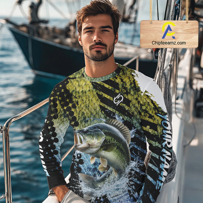 Bass Fishing Shirts Long Sleeve Dark Water Art Style Personalized Name, Fishing Gift NHT405
